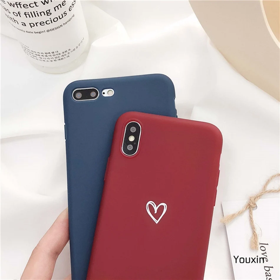 For Samsung S9 S8 S10 Plus Case Love Heart Print Back Cover Galaxy Note 9 8 Retro Lovely Pattern Matte Soft Cases |