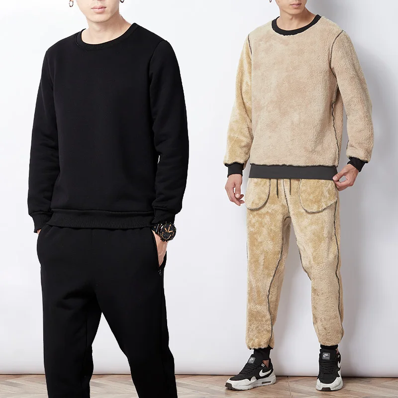 Костюм спортивный мужской зимний из 2 предметов плотный теплый пуловер с круглым