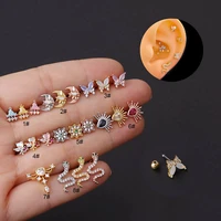 1pc 20g cz butterfly ear bone stud earrings for women puncture piercing earrings screw helix cartilage conch rook tragus jewelry