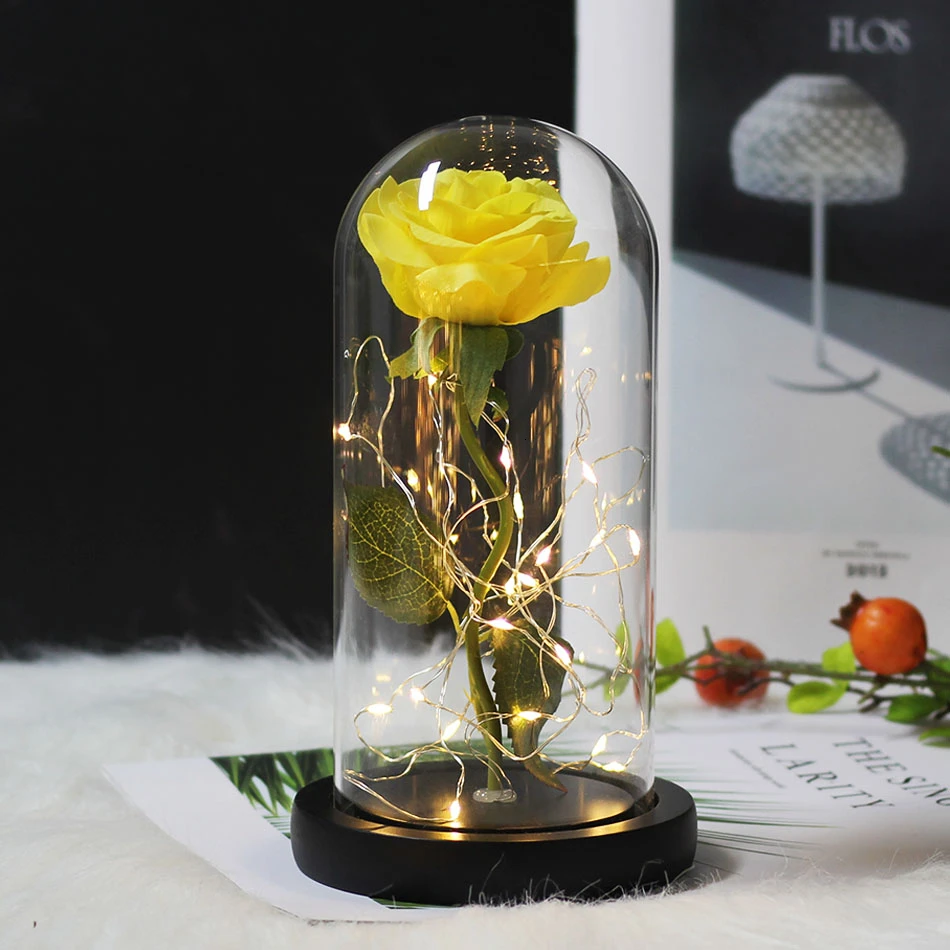 Yellow Вечная жизнь хрустальных цветов и розового зверя Светодиодная лампа; аккумулятор на День Святого Валентина подарок на день рождения украшение для дома матери - Цвет: Yellow