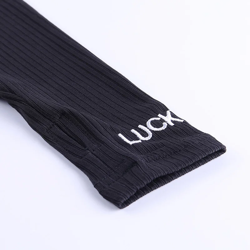 

Ribbed Turtleneck Sport Wear Casual Jumpsuit Women Letters Embroidery Skinny Sexy Playsuit Women Fitness Rompers