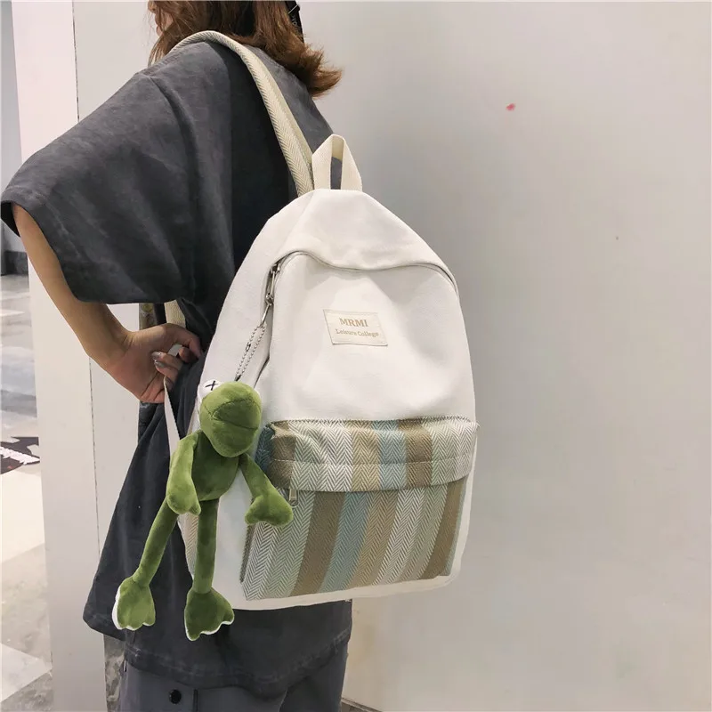 Женский рюкзак модный холщовый для подростков с подвеской лягушки школьные
