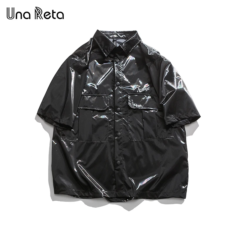

Una Reta Hip Hop Short sleeve shirt Men 2021 New Loose Retro Summer Tops Fashion Harujuku Black Couples Shirts Men's clothing