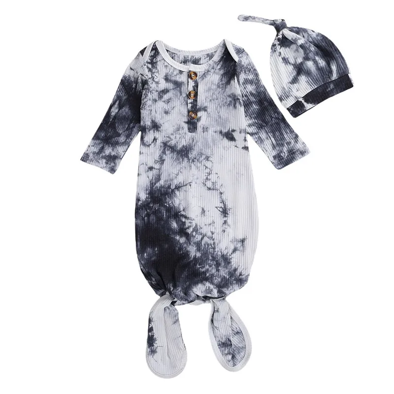 

2020 Tie-dye Printed Baby Quilt Cap Silkworm Cocoon Type Newborn long sleeve Wrap Comfort Sleeping Bag Hat Set cotton 0-1Y