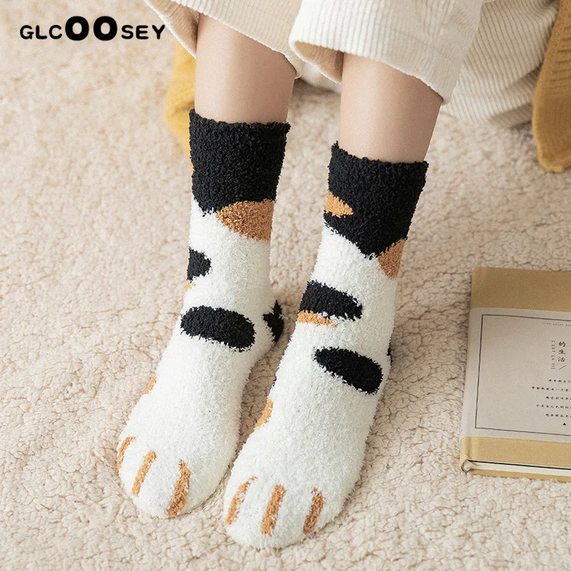 6 Pairs/Pack Winter Warm Cat Paw Socks 8 Style For Women Girls Sleeping Socks Home Floor Socks Thick Socks