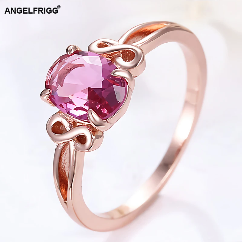 ANGELFRIGG классические кольца из розового золота с AAA розовым фианитом для женщин