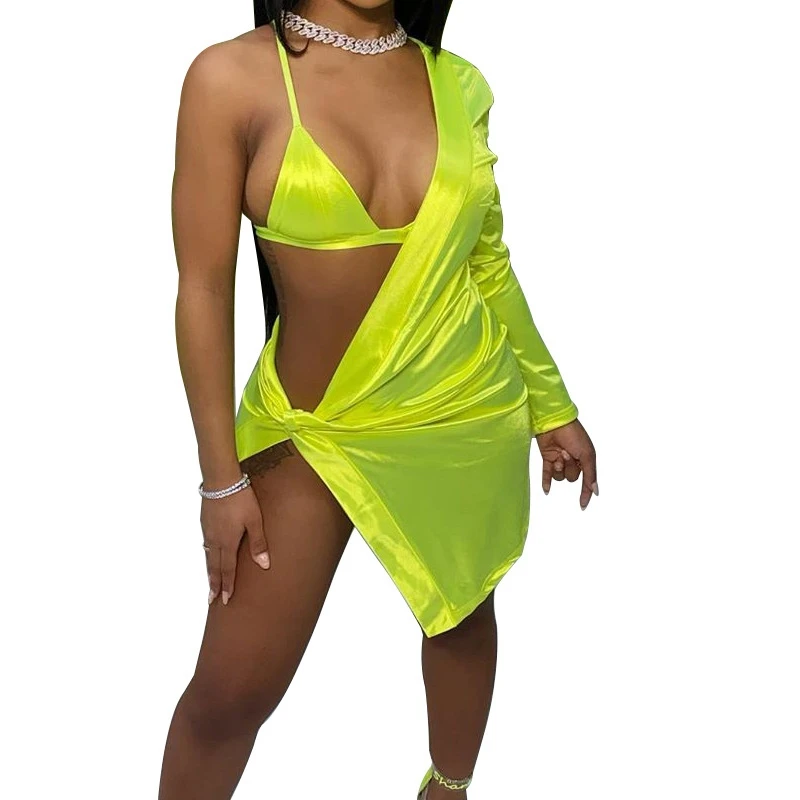 

STYLISH LADY 2 Piece Set for Women 2021 Spring Autumn One Shoulder Tie Up Dress and Bra Set Sexy Club Party Outfits