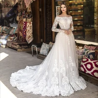 alonlivn latest off the shoulder a line wedding dresses boat neck long sleeves luxury lace appliques bridal gowns plus size