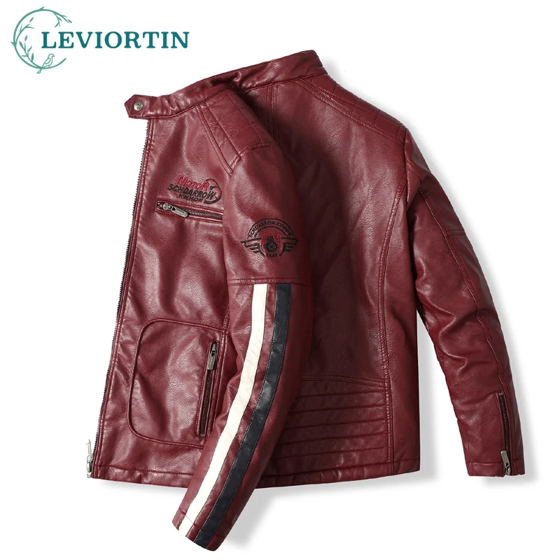 

New Men Casual Motorcycle Pilot Leather Jackets Coats Fashion Colorblock Zipper Biker Jacket Men Fleece Faux Leather Coat Brand