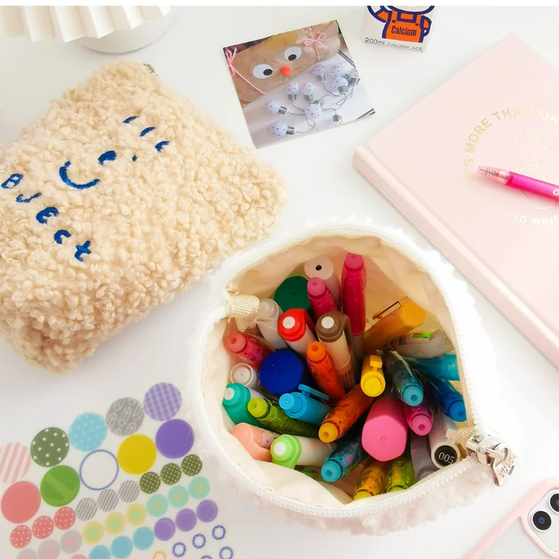 Милые Мультяшные плюшевые женские косметички дорожная трапециевидная сумка для