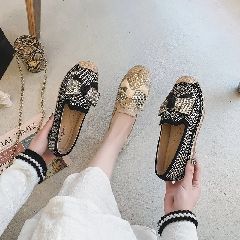

2021 Spring Autumn New Rhinestone Bow Women's Flat Vulcanize Shoes Fashion All-match Comfortable Ladies Shoes Zapatillas Mujer