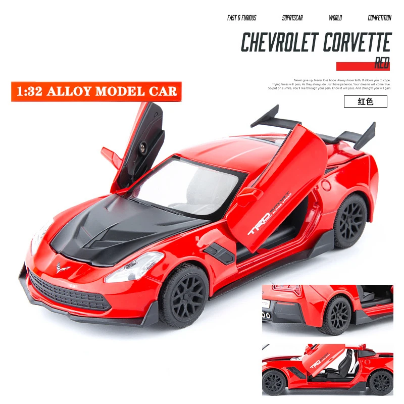 No Original Box 1:32 Corvette Diecasts& Toy vehicles сплав оттягивающийся автомобиль игрушки Модель со звуком и светильник игрушечные машинки для детей Подарки - Цвет: No Original Box