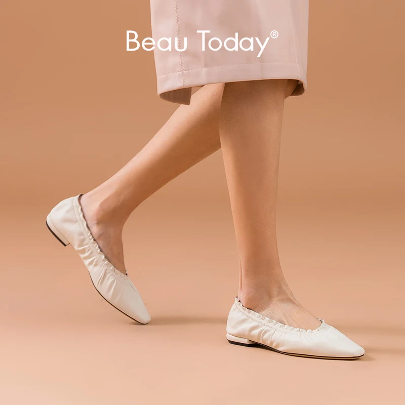 Туфли BeauToday женские из натуральной овечьей кожи дизайнерские плиссированные