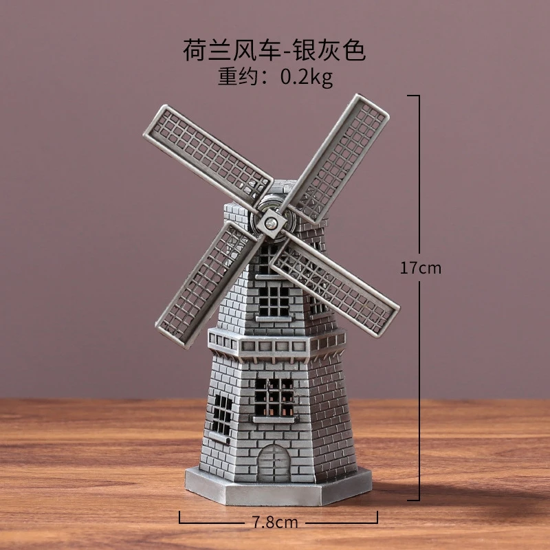 Модель в стиле ретро Голландская ветряная мельница Декоративный металл для дома
