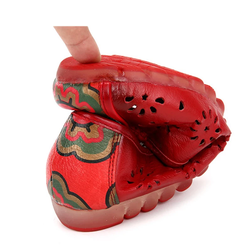 

BEYARNEEthnic Style Cut-Outs Casual Flat Sandals Genuine Leather Women Sandals Fashion Print Women FlatSandals Summer Women shoe