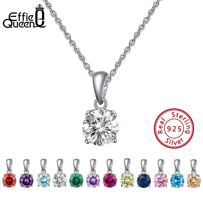 Effie queen, настоящее 925 пробы, серебряное ожерелье с кулоном, счастливый камень по месяцу рождения, разноцветные циркониевые серьги-гвоздики, Женские Ювелирные изделия BN118