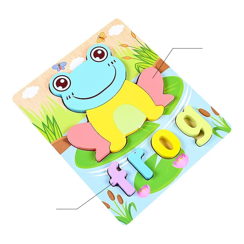 

Baby Toys Wooden 3D Spelling Puzzle Tangram Shapes Learning Cartoon Animal Intelligence Jigsaw Toy For Kid Early Educational Toy