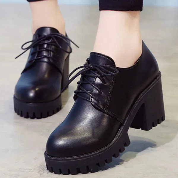 Женские офисные туфли LIHUAMAO вечерние на блочном каблуке со шнуровкой и круглым