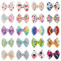 60pclot new 4 5 floral prints waffle fabric hair bow with clip for girls knotbow nylon headband hairpin kids hair accessories