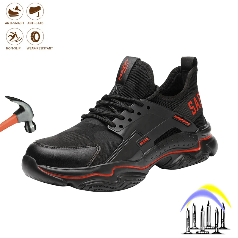 

Breathable Men Safety Shoes Indestructible Man Work Safety Boots Steel Toe Male Shoes Puncture-Proof Steel Toe Work Sneakers