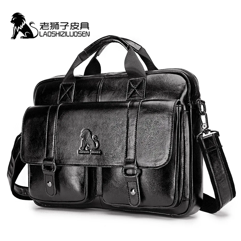 

Cow leather men's briefcase business casual handbag first layer leather shoulder messenger bag computer bag