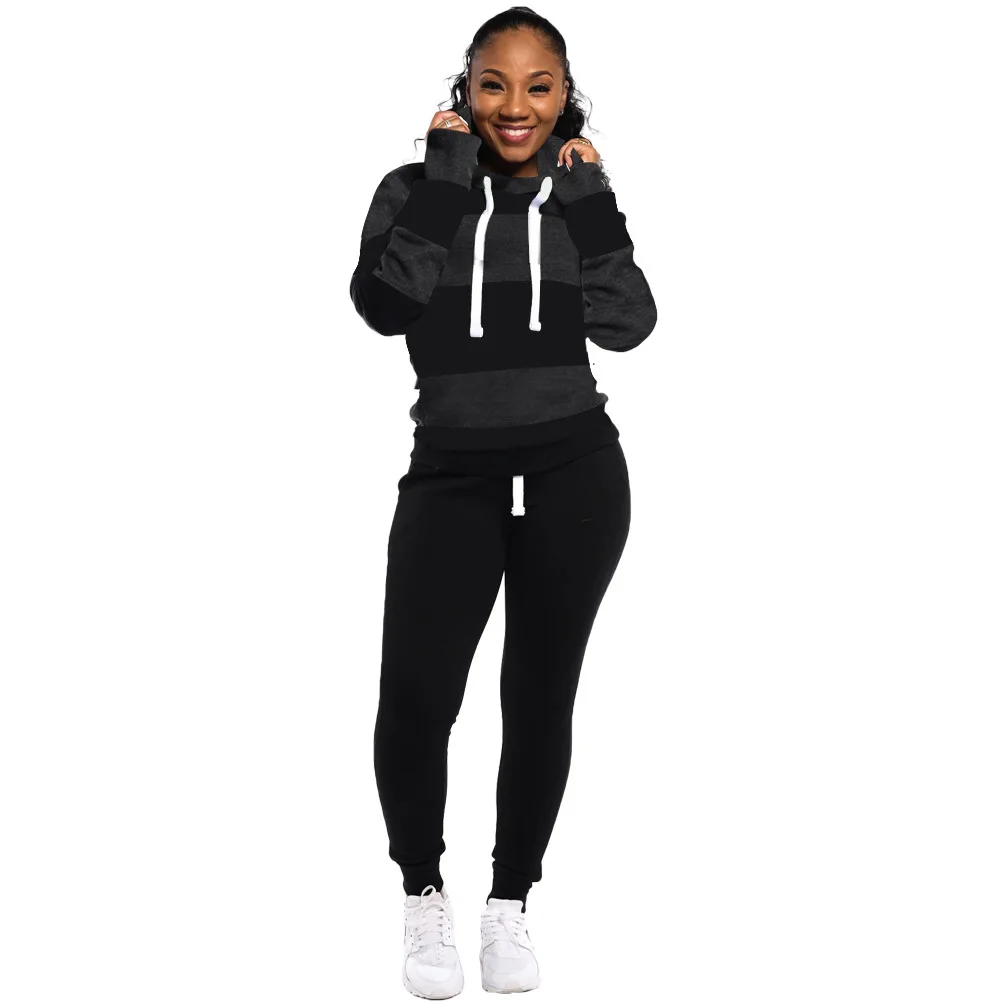 

Hooded Striped Long Sleeve Pullover Hoodie & Drawstring Sweatpants New Sweatsuits For Women Suit Casual 2 Piece Set