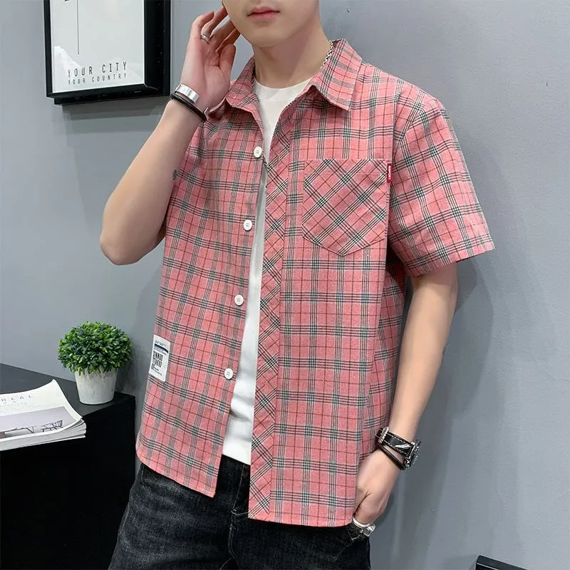 

Short sleeve shirt men fashion Plaid beautiful casual all match blouse