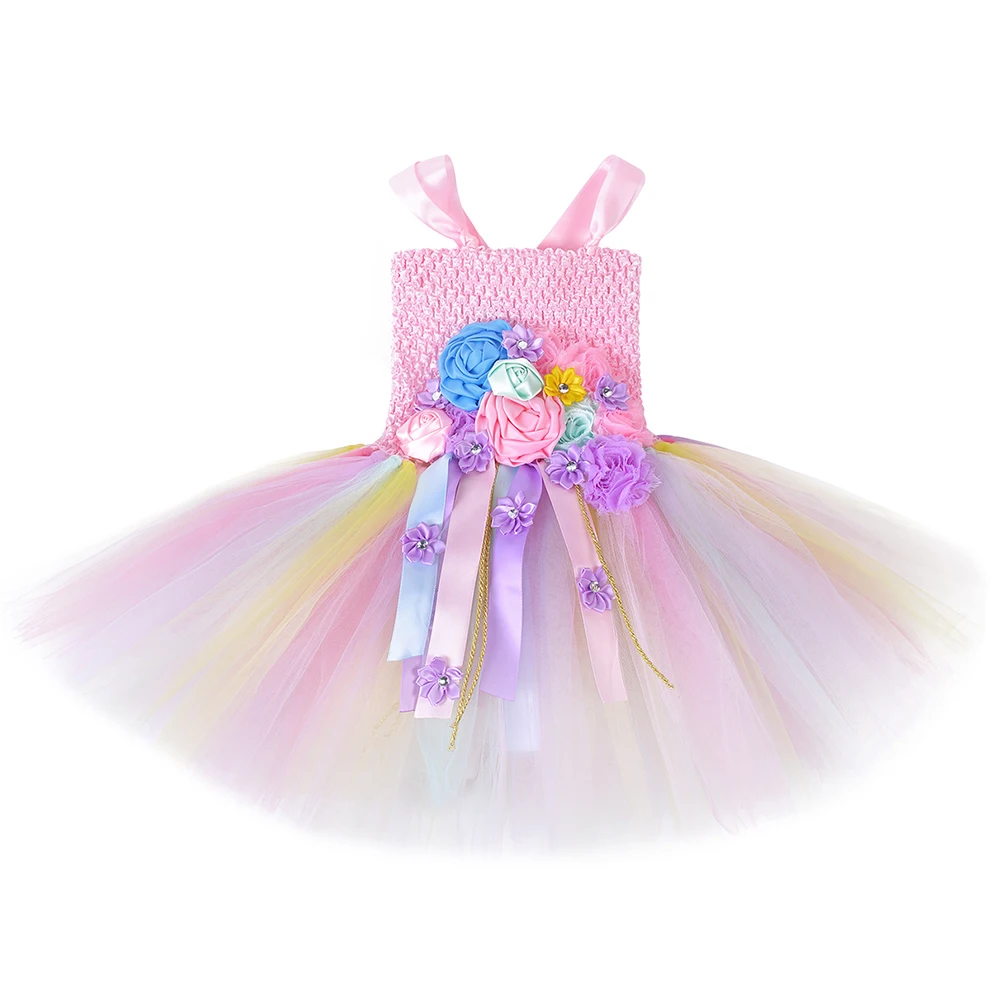 Unicorn Tutu Dress with Headband Cute Girls Flowers Knee Length Birthday Party Dresses Children Kids Halloween Carnival Costume | Детская