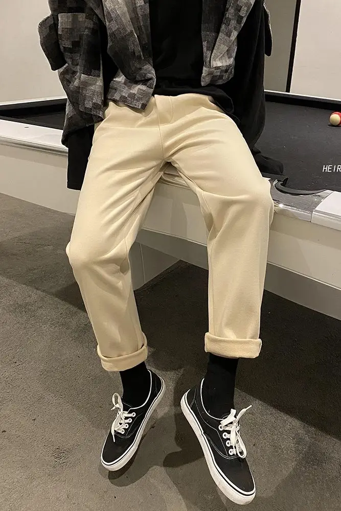 

2020 Autumn And Winter New Youth Fashion Loose Solid Color Woolen Slimming Pants Fashion Casual Straight-leg Pants M-2XL