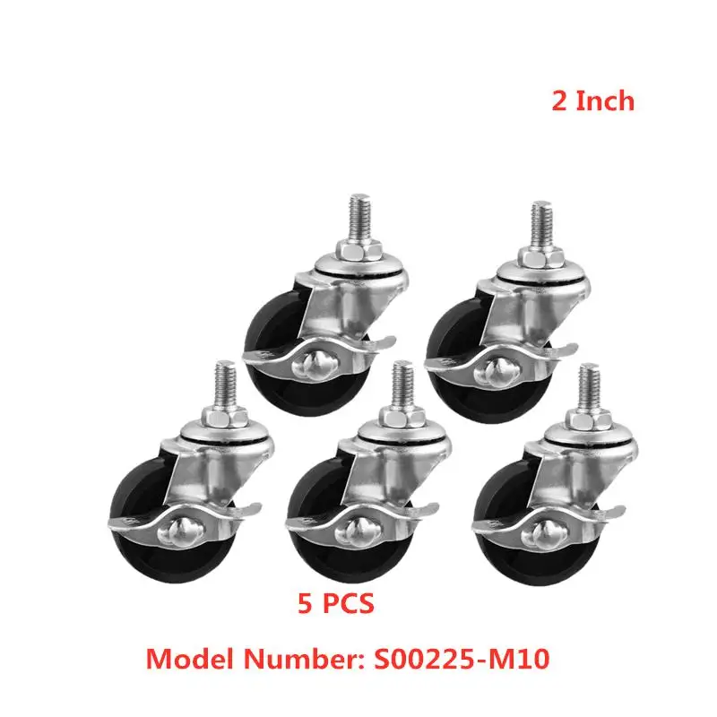 5 шт./лот 2 дюймов черный Pp винт боковые колеса Тележка M10 нить с замком ролик для