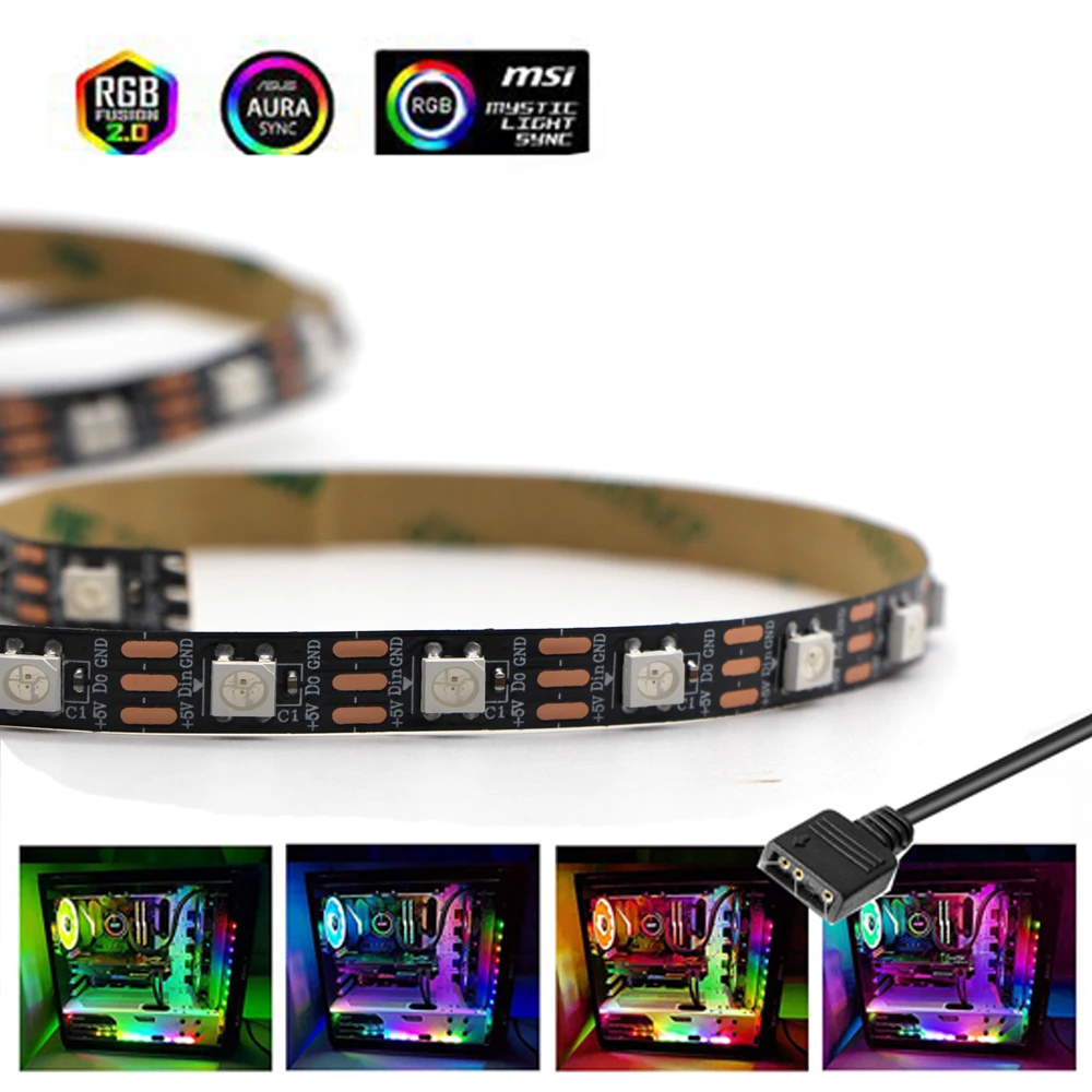 WS2812B WS2812 RGB Addressable Digital Led Strip Light Individually 5V for PC MSI 3Pin ADD Header on Motherboard |