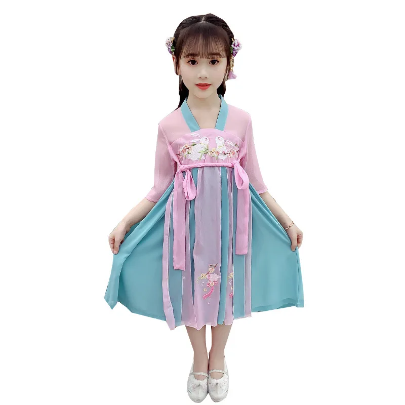 

Girls Hanfu Ancient Summer New Chinese -style Princess Dress Children 's Retro Dress Big Kid Tang Suit Cotton Lining Female