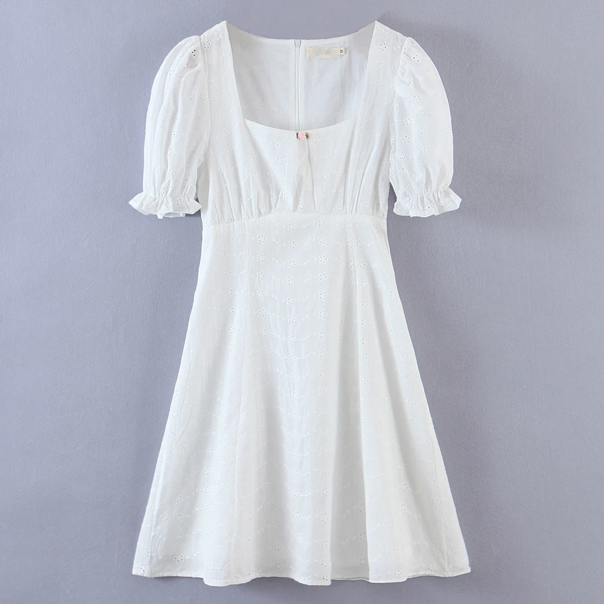 

Jastie 2021 Summer Elegant Women Dresses White Square Neck Puff Sleeves Short Sleeve Mini Dress Embroidery Prom Party Dress