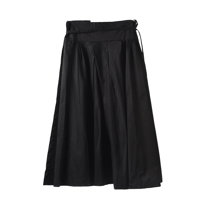 [EAM] High Waist Black Bandage False Two Spliced Loose Half-body Skirt Black Women Fashion Tide New Spring Autumn JR4780 - Цвет: Black
