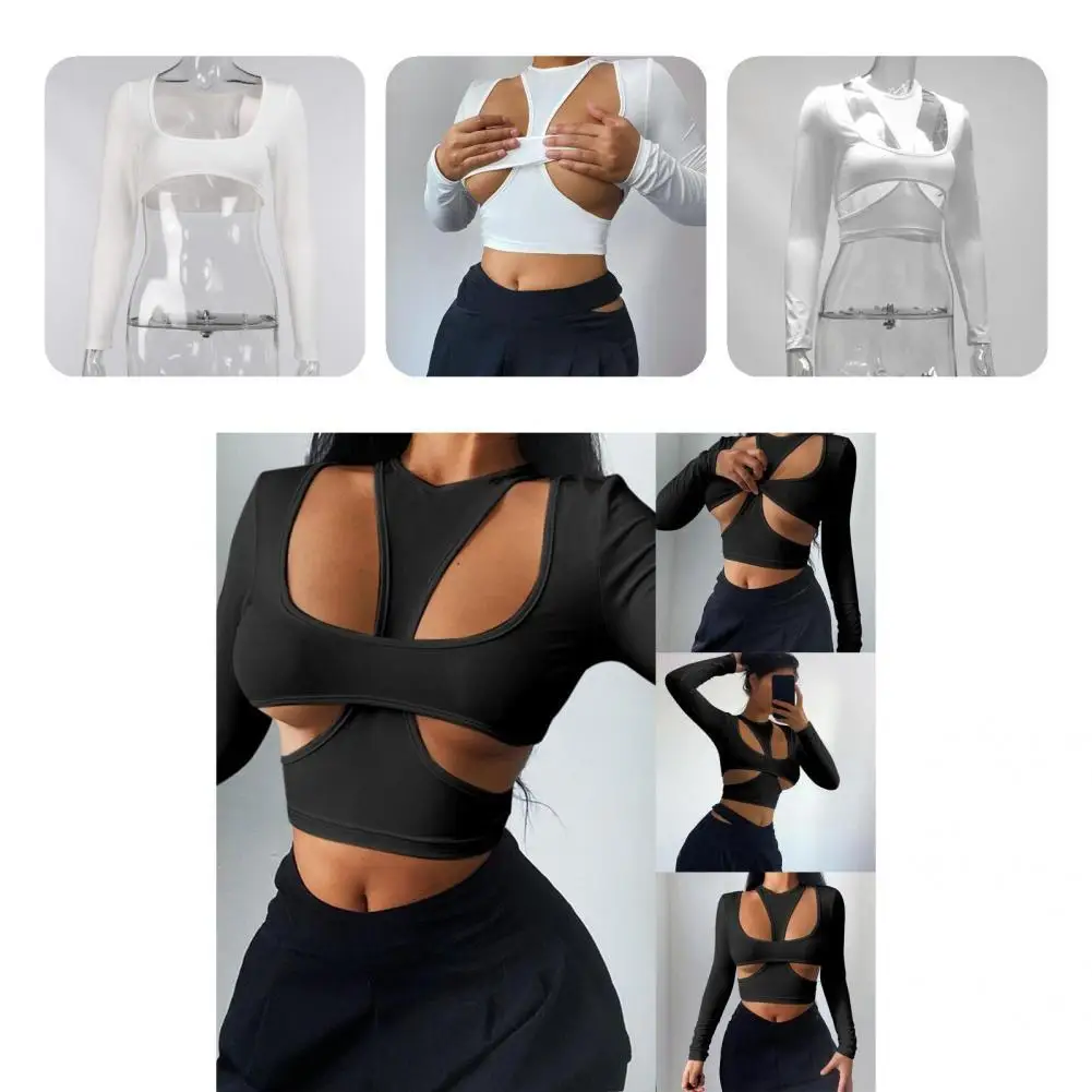 

Stretchy Great Halter Lining Long Sleeve Top Lightweight Gym Crop Top Colorfast for Jogging