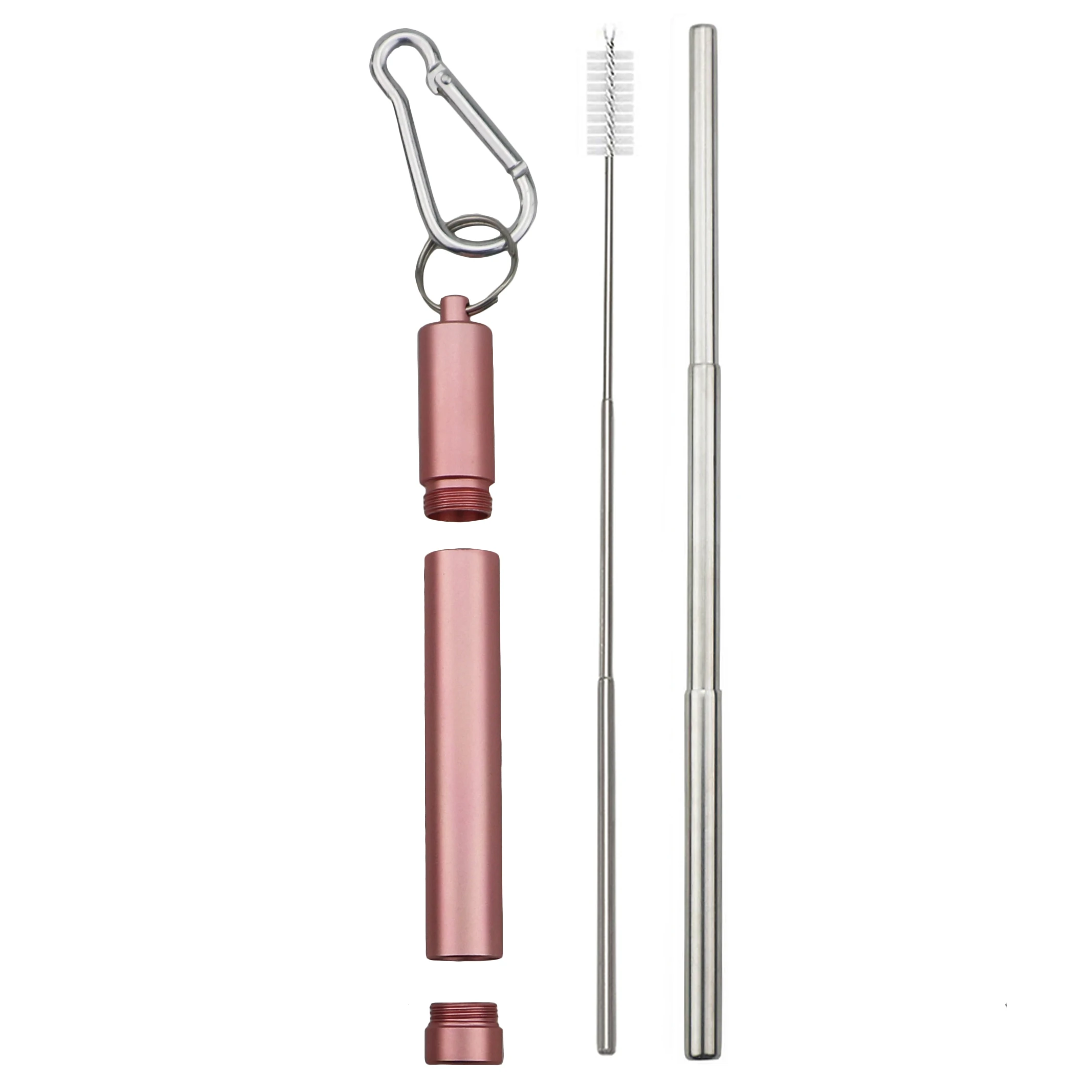 pink silver 1 комплект портативная телескопическая из нержавеющей стали соломенная Складная солома с 1 кистью и металлическим чехлом вечерние аксессуары - Цвет: pink silver