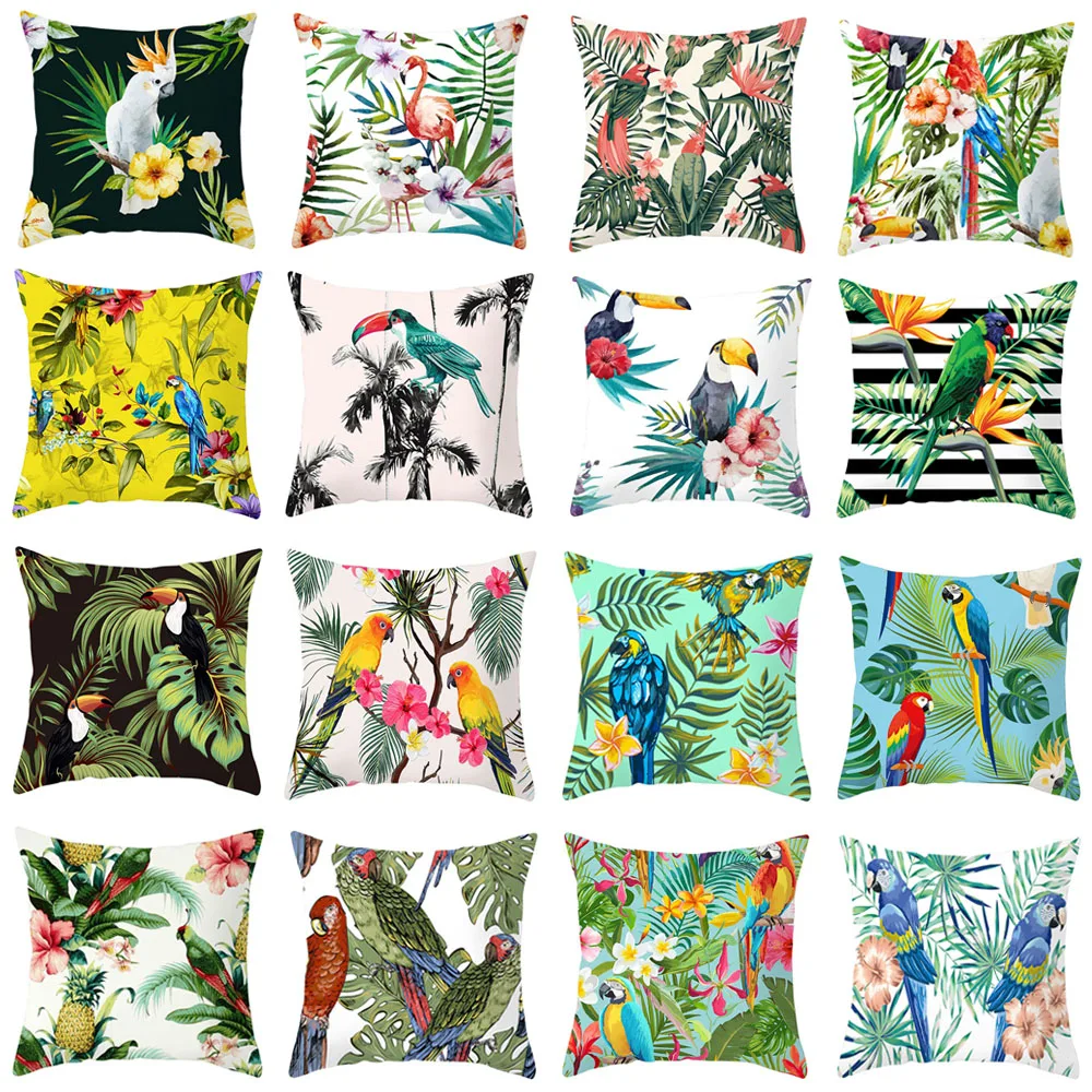 

18" Tropical Plant Printing Pillow Case Polyester Sofa Seat Cushion Cover Modern Fashion Square Home Decorative Pillowcases