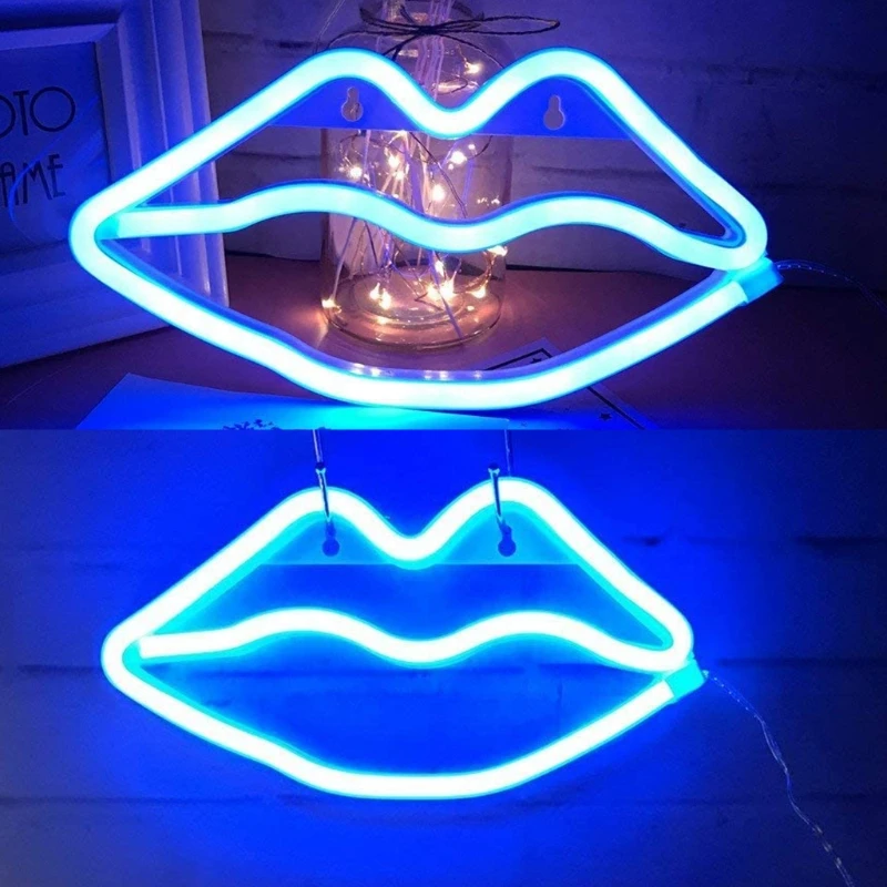 Неоновый светильник в форме губ декоративный настенный для детской