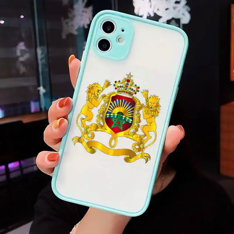 

Morocco Flag Coat Of Arms Symbol Phone Case For iPhone 12 11 Mini Pro XR XS Max 7 8 Plus X Matte transparent blue Back Cover