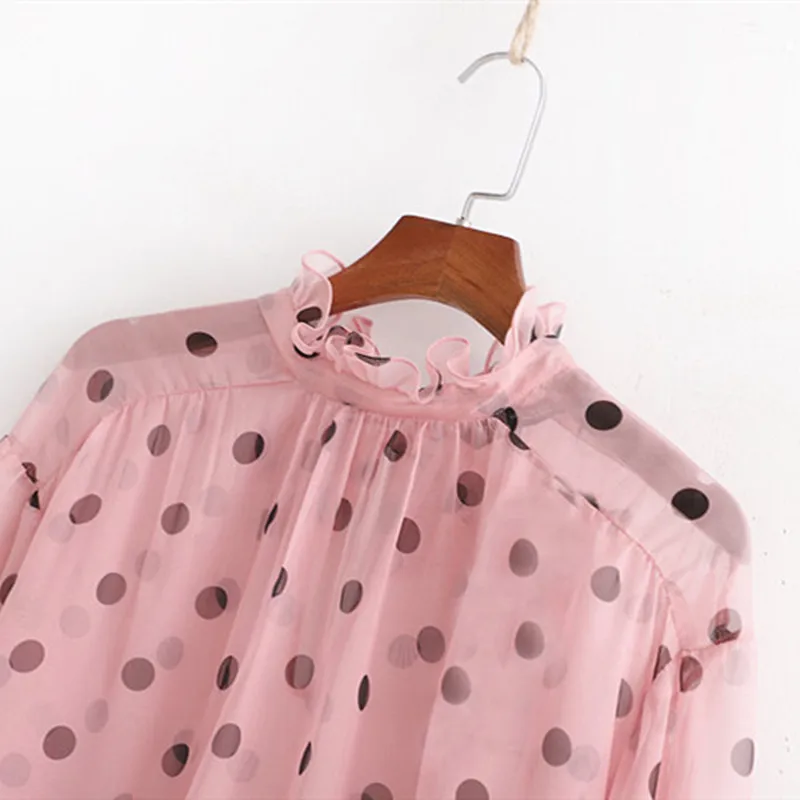 NSZ женская шифоновая блузка в горошек прозрачная рубашка прозрачный сексуальный