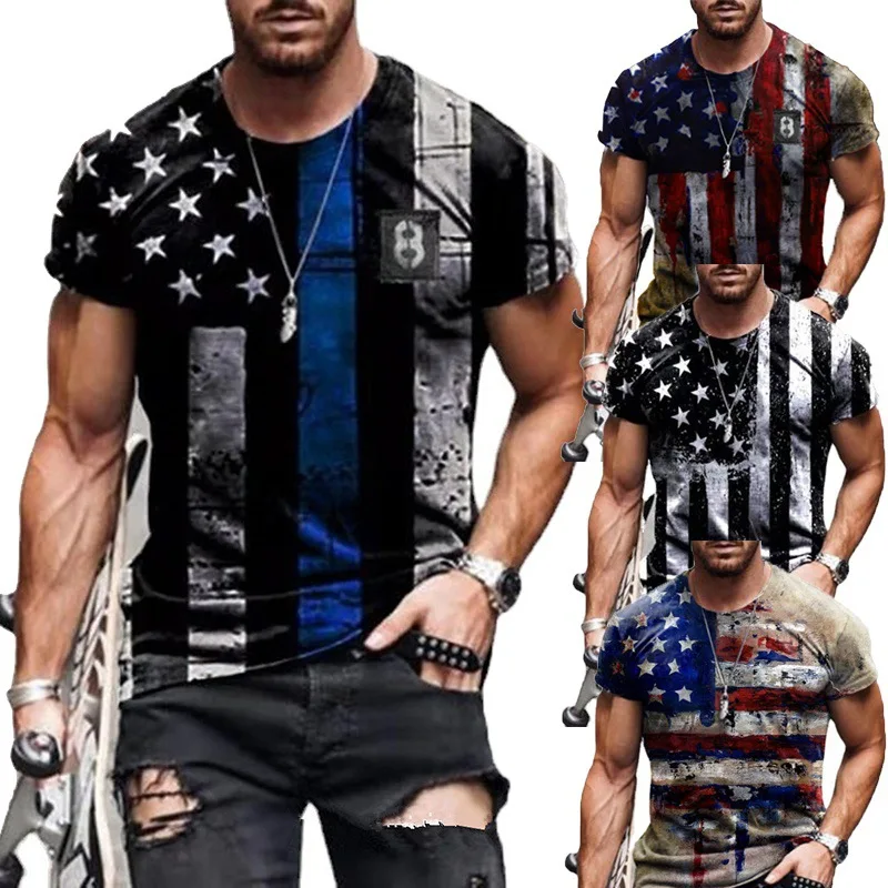 

American Flag Print Men's Fashion Vintage T-shirt Do-Old Retro Tee Mens Leisure Sport Short Sleeve T Shirts Summer Clothing