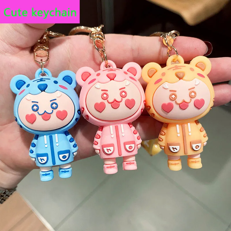 

Key Pendant Cute Little Tiger Leather Bag Car Plastic Soft Rubber Doll Key Ring Keychain Accessories Jewelry Festivals Gift