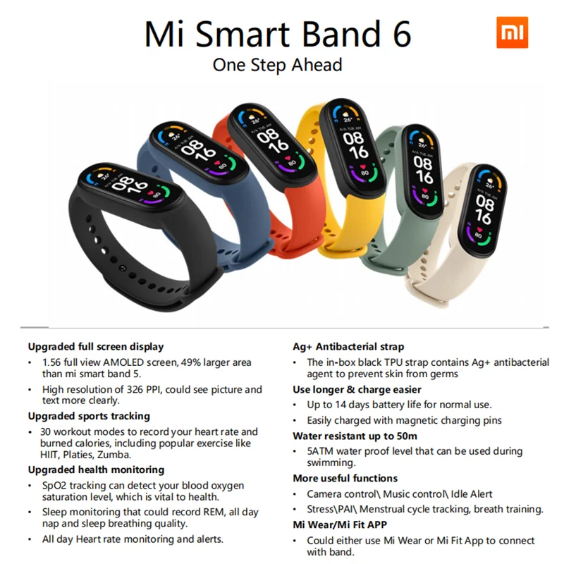 Новейший умный Браслет Xiaomi Mi Band 6 1 56 ''с большим дисплеем фитнес трекер с