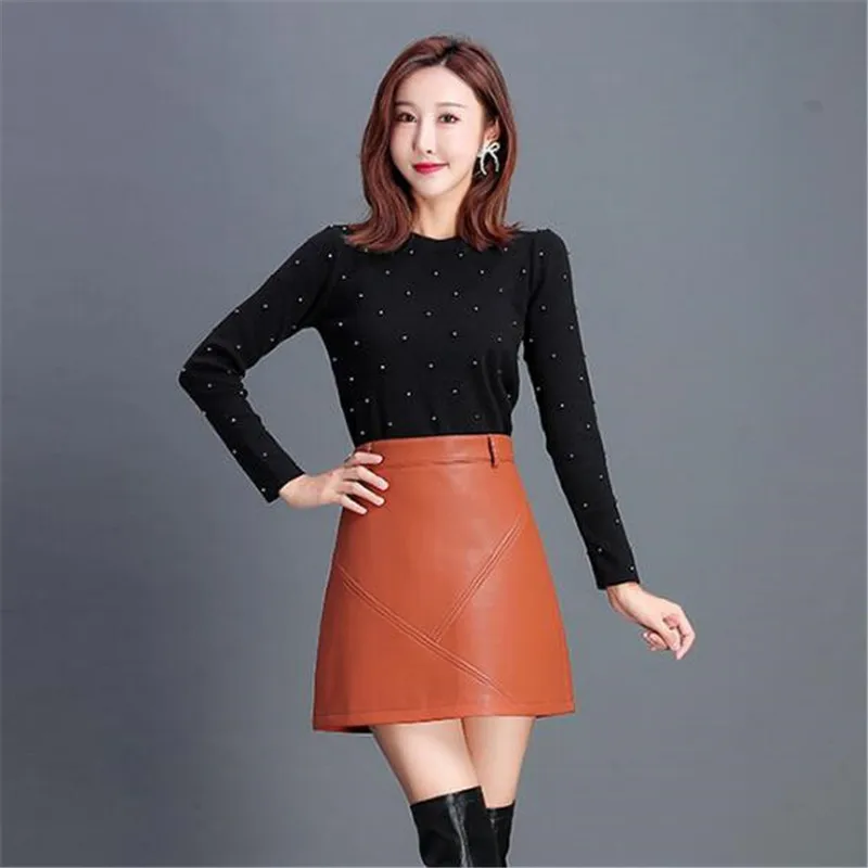 

ZXRYXGS Женская юбка из искусственной кожи высокого качества, новая осенне-зимняя юбка, Модная тонкая короткая юбка, женская кожаная юбка