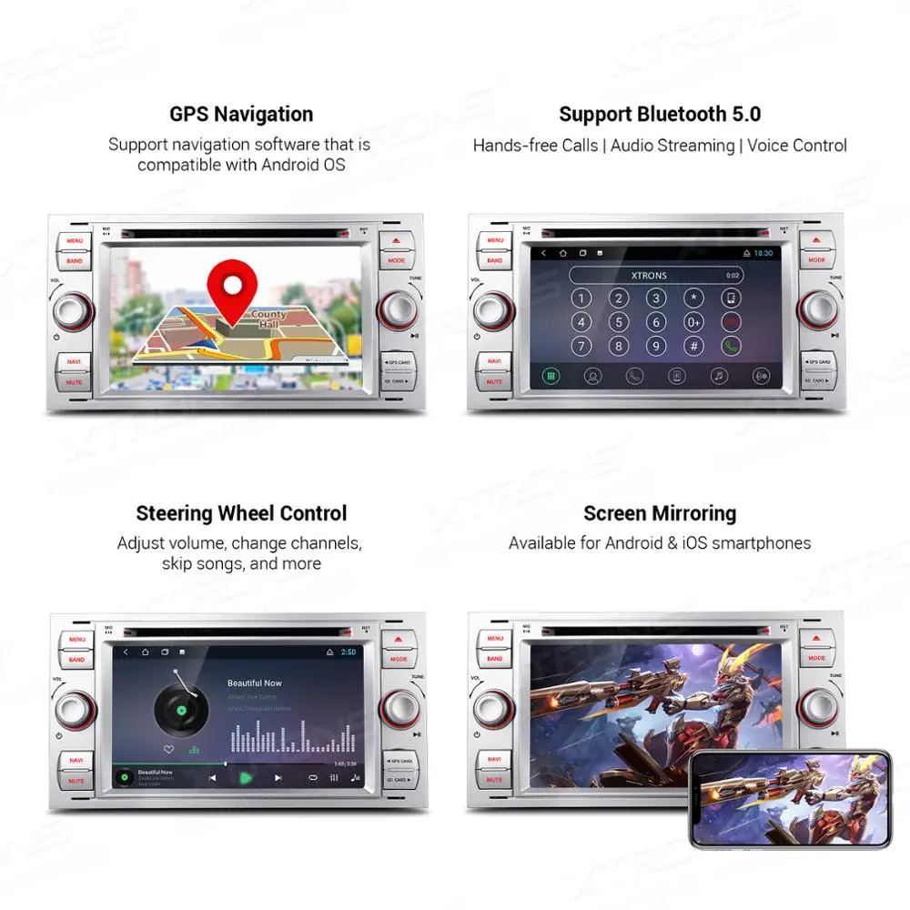 XTRONS 7 &quotAndroid 10 0 GPS навигации мультимедийный dvd плеер для FORD Focus II Mondeo C Max Galaxy Fusion