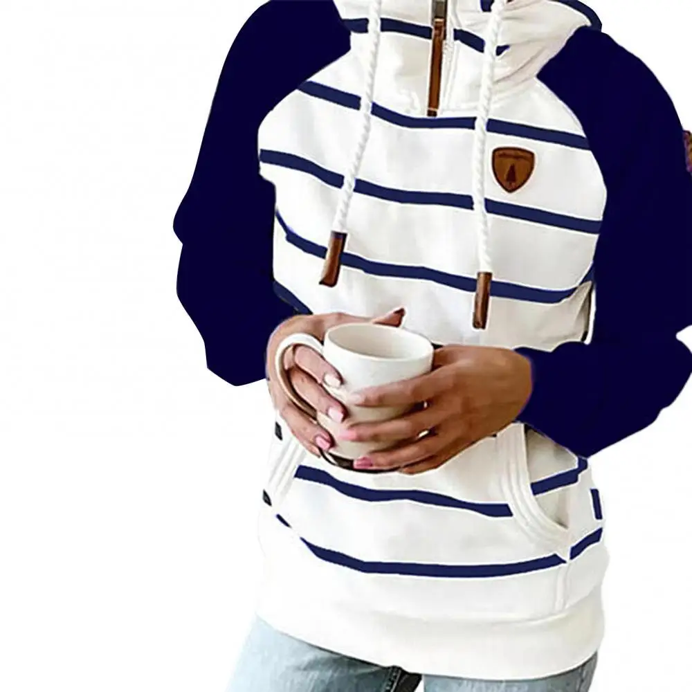 

Pullover Stripe Chic Cotton Blend Ladies Warm Oversize Hoodie for Casual Daily