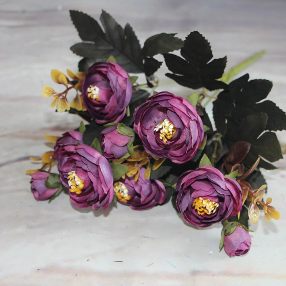 

1Pc Artificial Tea Rose Faux Silk Flower Arrangement Hotel Room Wedding Decor