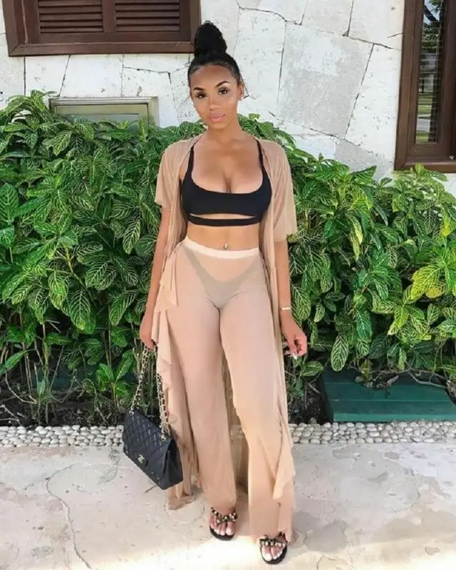 Hot Plus Size Women Mesh Sheer Cover Up Long Pant Trousers Beach Swimwear Solid Loose Pants 7 Colors S-XXL | Женская одежда