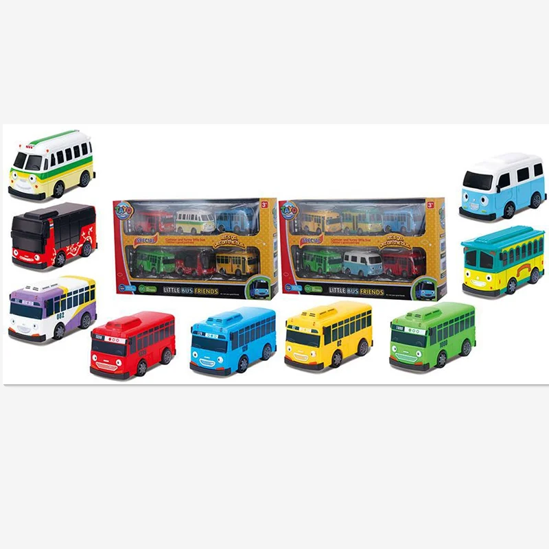 

6pcs/box school Bus Korean Cartoon Tayo the Little Bus Boy Gift 9cm Pull Back Bus Buba Stick Roly Nana Cito Play Toy Car Model
