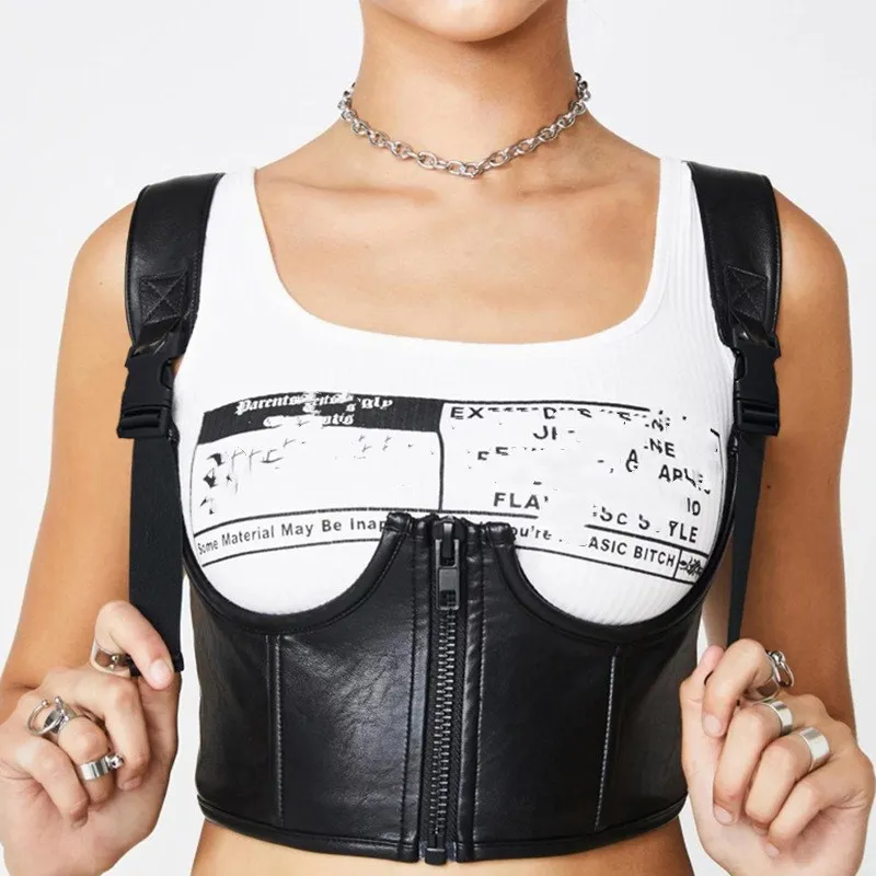 Женский Регулируемый укороченный топ из искусственной кожи с глубоким v-образным